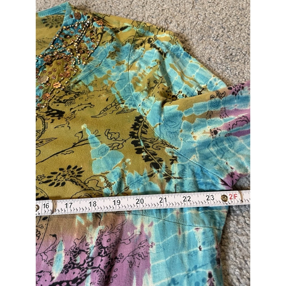 90s Bila Woman Beaded A-line Top 2X Blue Purple Abstract Pullover Boho Party - Picture 7 of 11